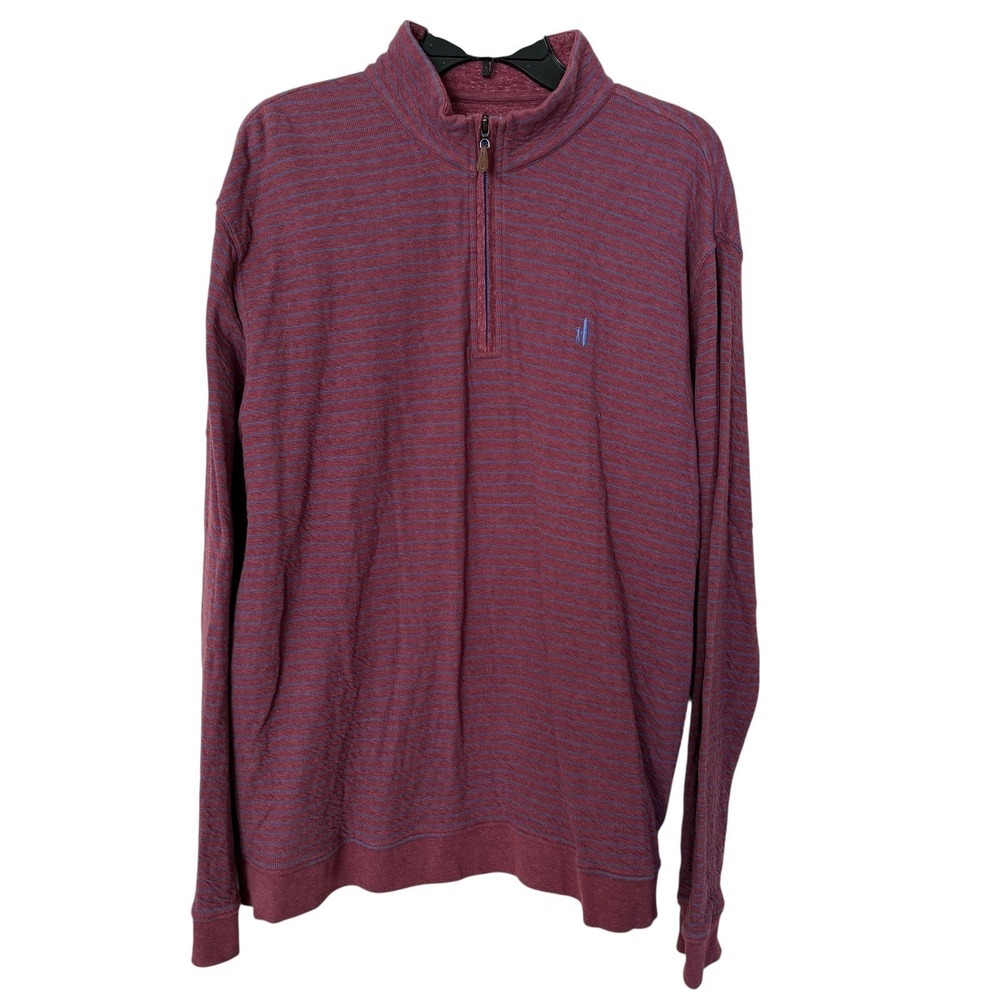 Johnnie-O‎ Mens Size Large Scarlet Striped Quarter Zip Pullover Red Blue